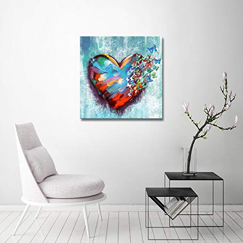 Derkymo Love Heart Butterflies Canvas Wall Art Beautiful Love Painting Wall Art Romantic Artwork For Home Apartment Bedroom Gift For Wife Women Anniversary Framed And Stretched Ready To Hang 24"X24" #TOP1