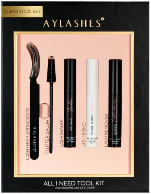 AYLASHES - Professional Lash Tool Kit | Grap Applicator, Bond Transparent, Sealer, Remover, Fluffer Brush | DIY Set für Wimpernextensions Zuhause