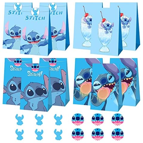 24PCS Stitch Party Favor Bags - simyron Lilo and Stitch Paper Gift Bags Stitch Snacks Candy Party Bags Give Away Gift Treat Candy Goodie Kraft Paper Bag & Stitch Seal Sticker Cover