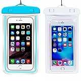 (2Pack) Waterproof Case, Universal IPX8 Phone Pouch Underwater Phone Case Bag Neck Strap Compatible with iPhone 11 12 pro XR X XS MAX/8/8P/7/7Pup to 6.2'-Blue+White