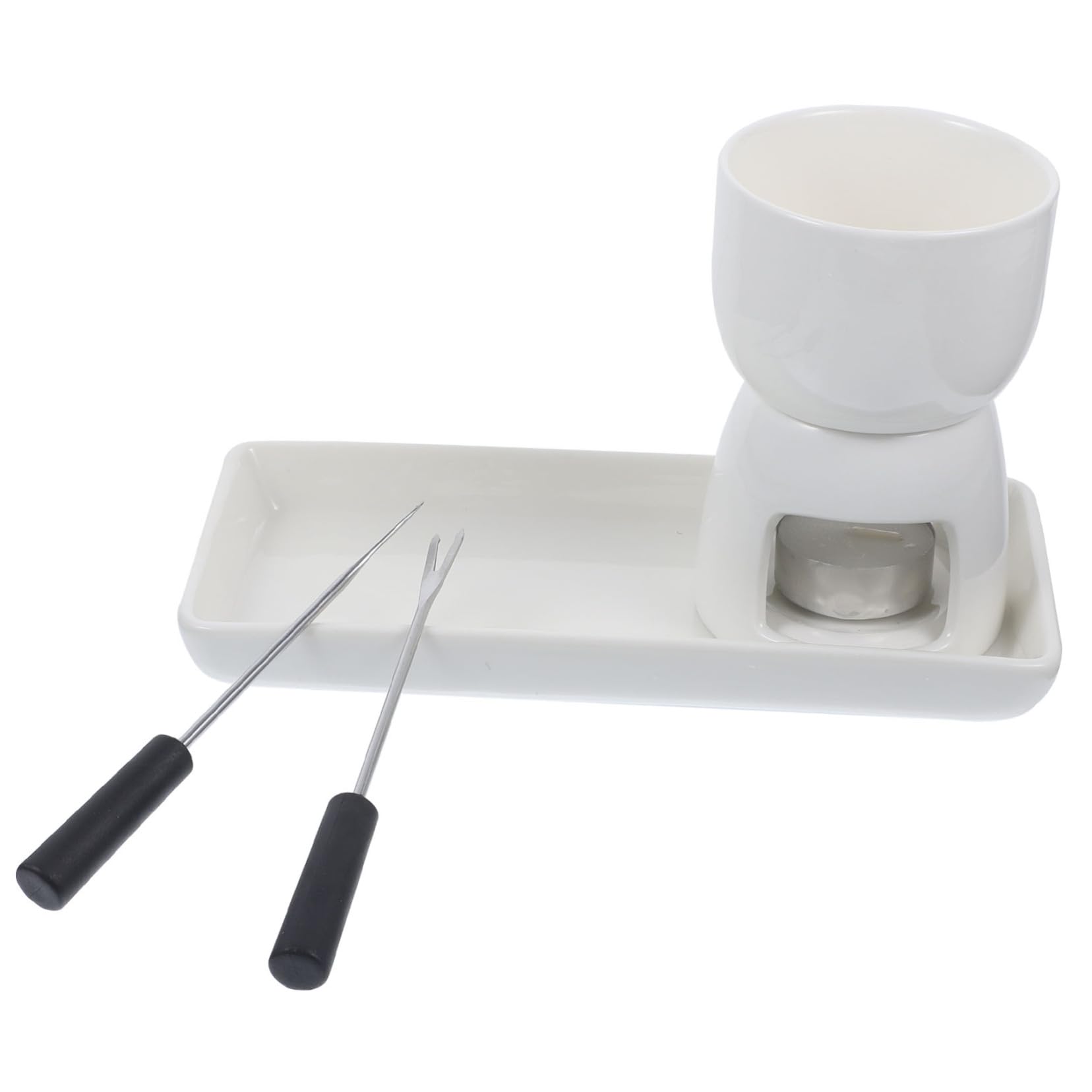 GRIRIW 1set Ceramic Chocolate Fondue Pot for Melting Butter Cheese and Candy for Parties Outdoor Gatherings and Afternoon Tea Easy to Use and Store Rounded Corners for Safety