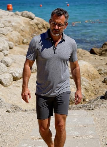 Mens Polo Golf Shirts Casual Short Sleeve Button Up Collared T-Shirt Fashion Work Business Tee Tops4