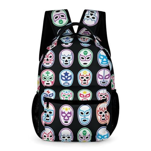Lucha Libre Mexican Wrestling Masks Cute Backpack Travel Daypack Lightweight Back Pack with Pockets