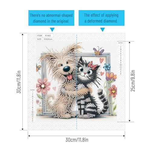 Image of AiYuanzsh Cat and Dog Diamond Art Painting Kits for Adults, 5D Special Shape Diamond Art Kits for Beginners, Crystal Rhinestones Diamond Art Painting for Home Wall Decoration Gift 12x12 inch