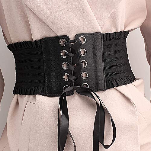 Women's Lace Wide Waist Band Belt Women Bandage Elasticity Girdle Wrap Obi Style Boho Corset Waist Belts – Black3