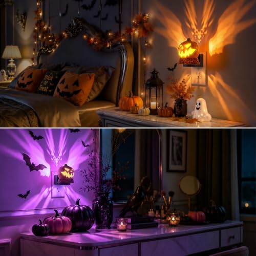 Image of Briignite Pumpkin Projector Night Light, RGB & Warm Halloween Night Light | Halloween night lights plug into wall pumpkin projector, 9 RGB colors plus warm white, dusk to dawn, Halloween decor party