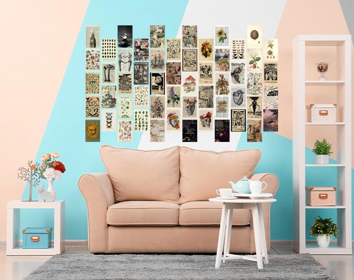 Image of Pack of 54 Vintage Wall Collage Kit Posters - 4 x 6 Inches Wall Decor Poster - Wall Art For Bedroom, Living room, Office - 1 Tissue Tape