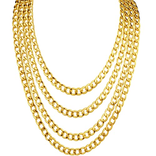 4 Pack 18/20/22/24inch Different Size Fake Gold Chain Hip Hop Rapper Faux Gold Stainless Steel Chunky Chain for 80's, 90's Party W: 8mm for Women Men