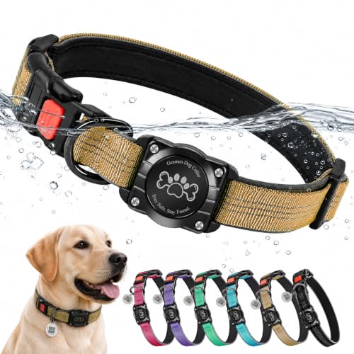 Image of Geamen Waterproof Dog Collar QR Code Reflective Collar Khaki,XL
