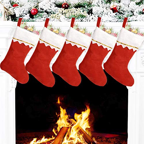 Pacote com 12 meias vermelhas de feltro de Natal de 38 cm, meias de Papai Noel para lareira para dec