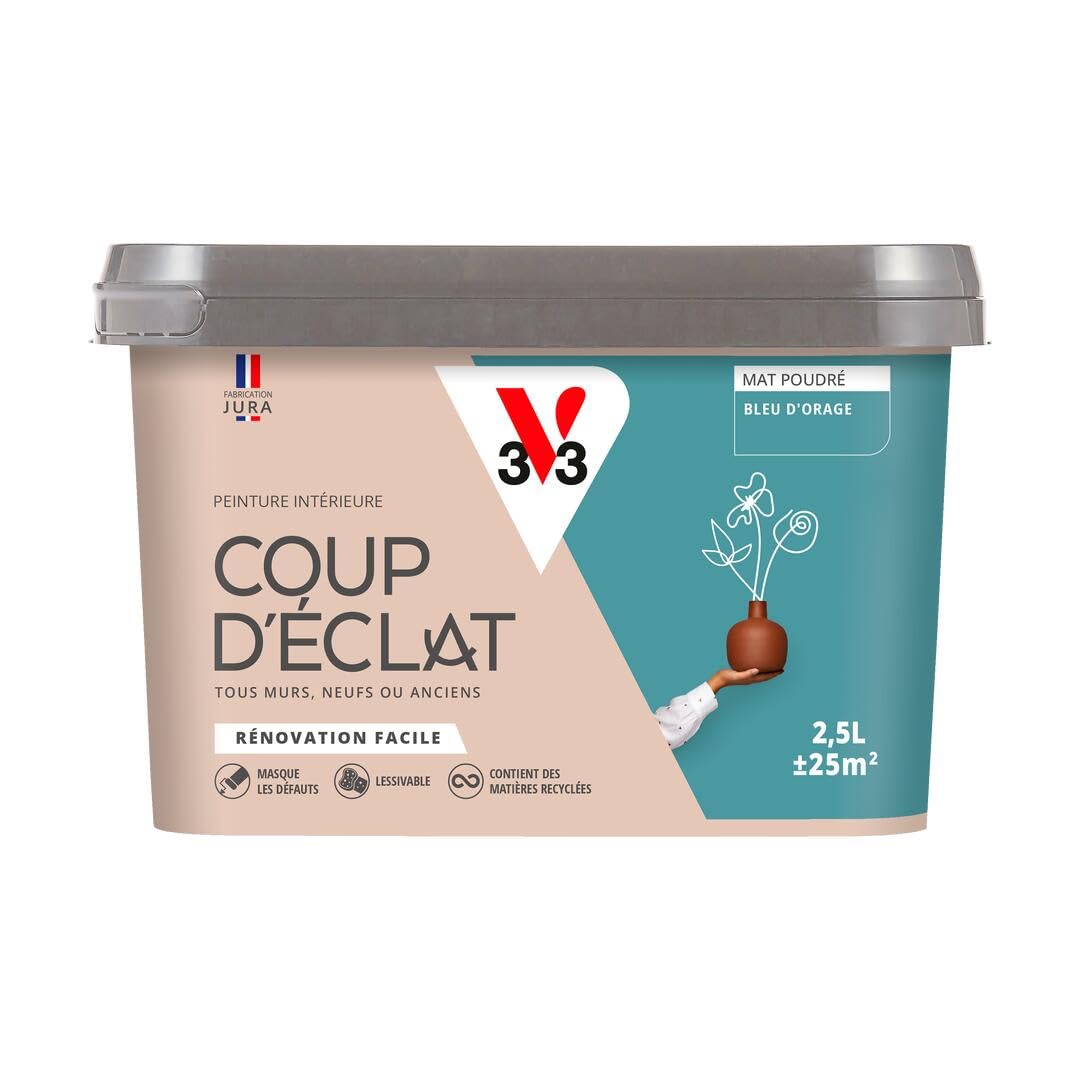 V33 Peinture murale intérieure Coup d'Éclat® Bleu d'orage Mat Poudré 2,5L