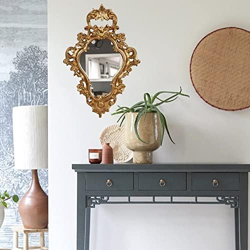 Biscottini Wall Dining Mirror, Horizontal Vertical Baroque Mirror, Shabby Chic, Make-up Mirrors, Bathroom, Antique Gold Leaf Finish, Made in Italy 42x5,5x62 cm