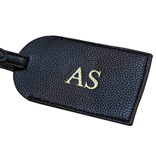Image of aztex Personalised Debossed Faux Leather Luggage Tag, 12cm x 6cm, Black