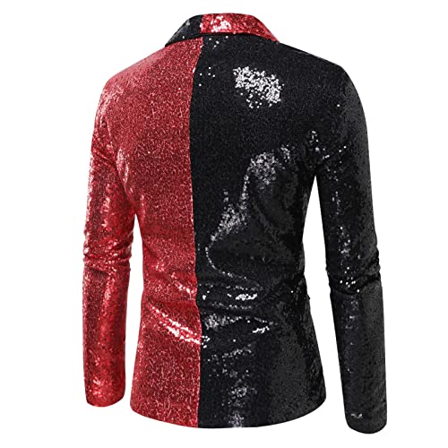 Mens Sequin Blazer Glitter Sparkly Color Block Sport Coat Wedding Cocktail Party Formal Slim Fit Suit Jacket2