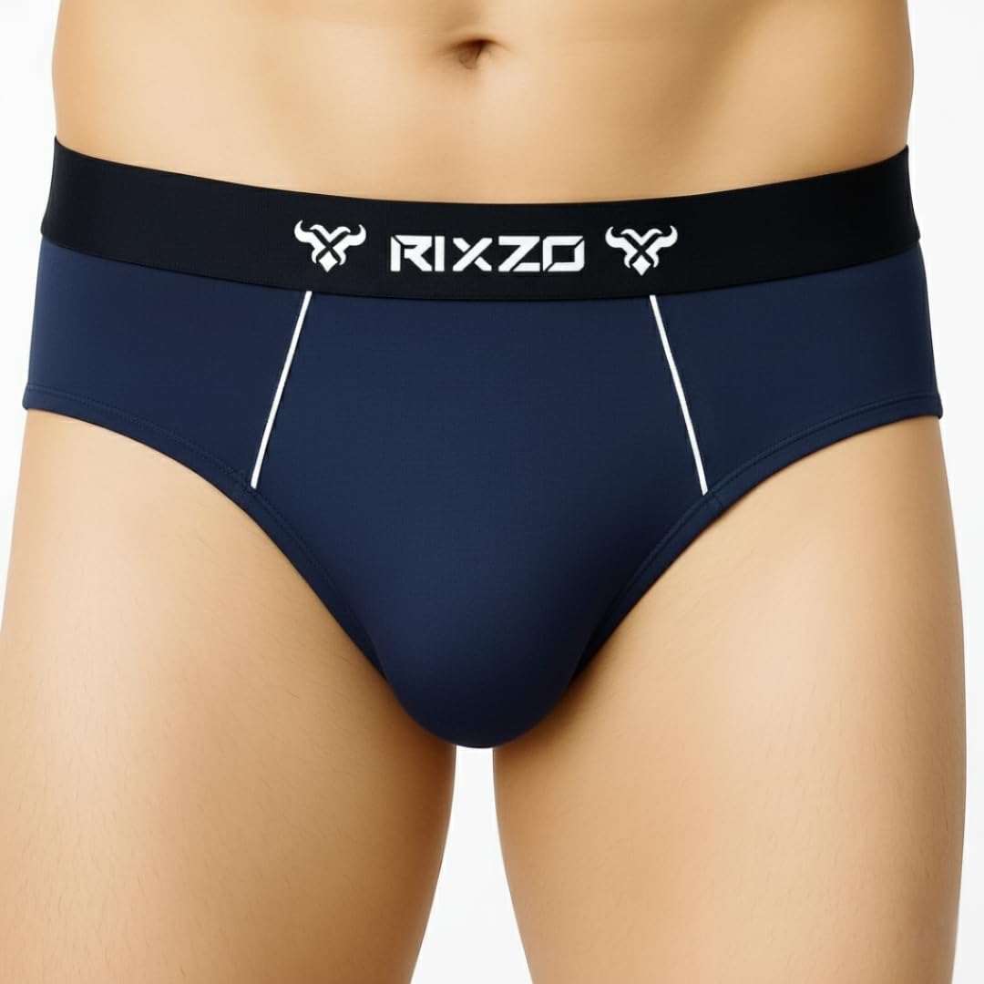 Men's Cotton Briefs - 100% Cotton (Pack of 1) Navy Blue Color Outer Elastic Breif-image-38