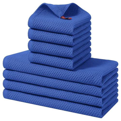 Homaxy 8 Pack 100% Cotton Kitchen Towels and Dishcloths Set, Blueberry