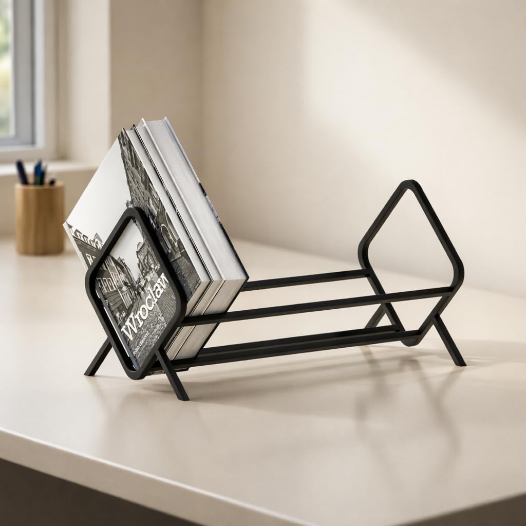 Tabletop Metal Bookshelf | Desktop Book Organizer Rack for Study Table, Office Desk & Home | Modern Iron Book Holder | Magazine, Notebook (Black, 16x10x10 inch)-image-11