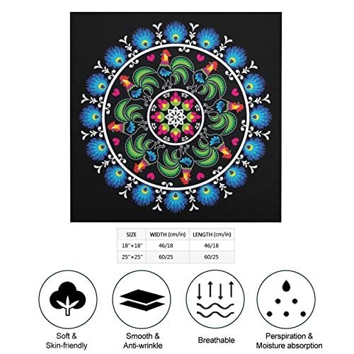 Polish Traditional Folk Art Women's Square Scarf Soft Neckerchief Bandana Headscarf Hair Wrap Indoor Outdoor 18"x18"2