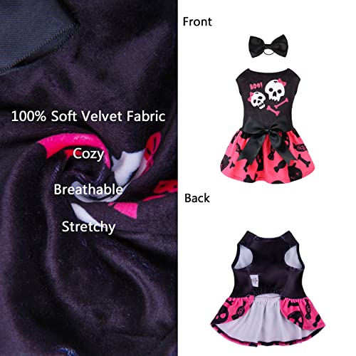 CuteBone Halloween Skulls Dog Dress Velvet for Small Dogs Girl Puppy Dresses Pink Dog Clothes CVA02M-D #2