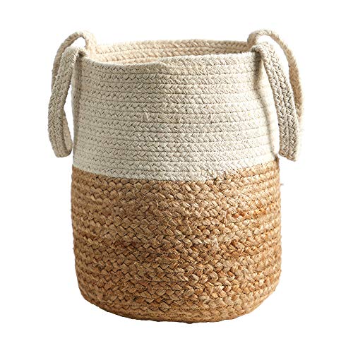 Nearly Natural 12.5in. Handmade Natural Jute and Cotton Basket Planter