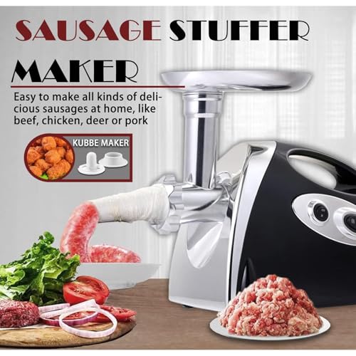 Image of VNIMTI Electric Meat Grinder Mincer Machine,Heavy Duty Meat Grinders 2800W,Sausage Maker with Blade,3 Plates,Sausage Stuffer Tube and Kubbe Kit for Home Kitchen Use, 2800W, Black