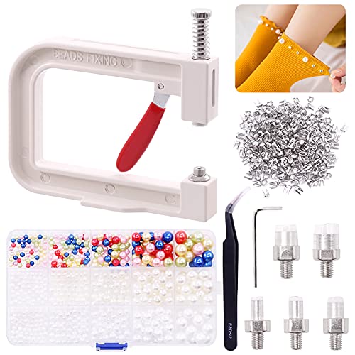 Cimeton 1332Pcs Pearl Setting Machine Kit Including 5 Sizes Colorful Pearl Beads, Pearl Setting Machine Hand Made Tool W 5 Dies And 700Pcs Handpress Nail For Hats Shoes Clothes Bags Crafts Beads #TOP10