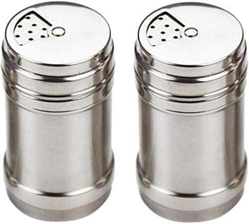 2 botellas de acero inoxidable con sabor a sal, especias y pimienta, coctelera de especias hermética con condimento giratorio superior, accesorio de