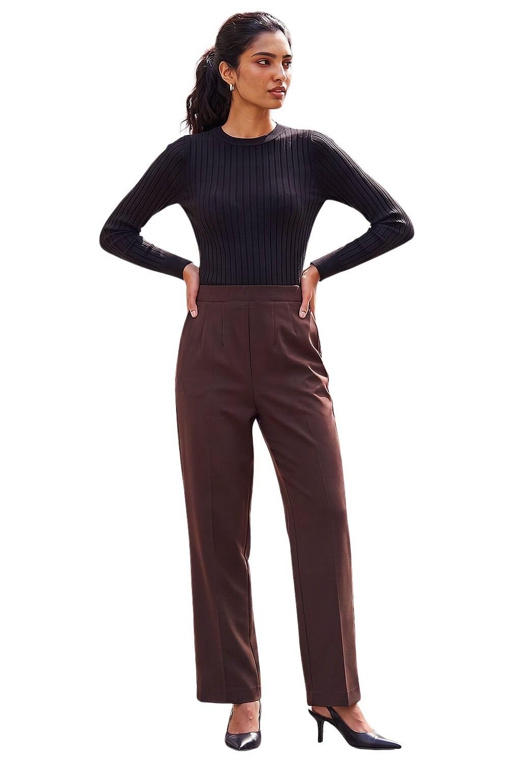 Roman Women's Chocolate Straight Leg Ponte Trouser In | Size: 16