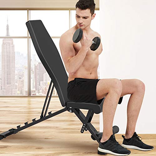 Liju Adjustable/Foldable Utility Bench for Home Gym, Weightlifting and Strength Training - Bonus Workout Poster with 35 Total Body Exercises (Upgraded Version)