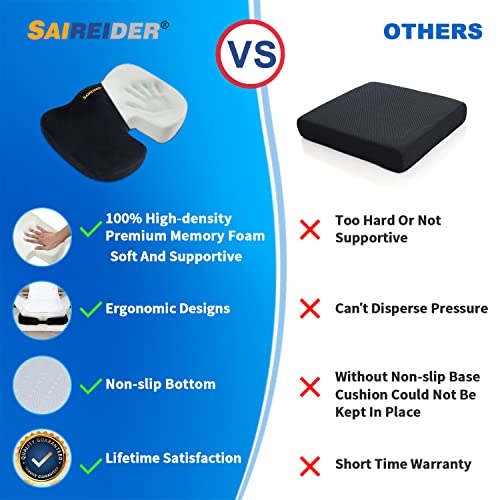 Saireider Office Chair Cushion, Car Seat Cushion, Memory Foam Coccyx Cushion Pads For Tailbone Pain, Sciatica Relief Pillow, Correct Sitting Posture (Black) #TOP3