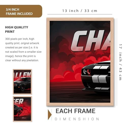 Image of TASVEE Car wall posters | set of 3 wall frames | posters for wall | Wall Decoration for Bedroom, Living Room & Office | Best Gift for Boys & Car Lovers (A3, LARGE 13X17, Framed)
