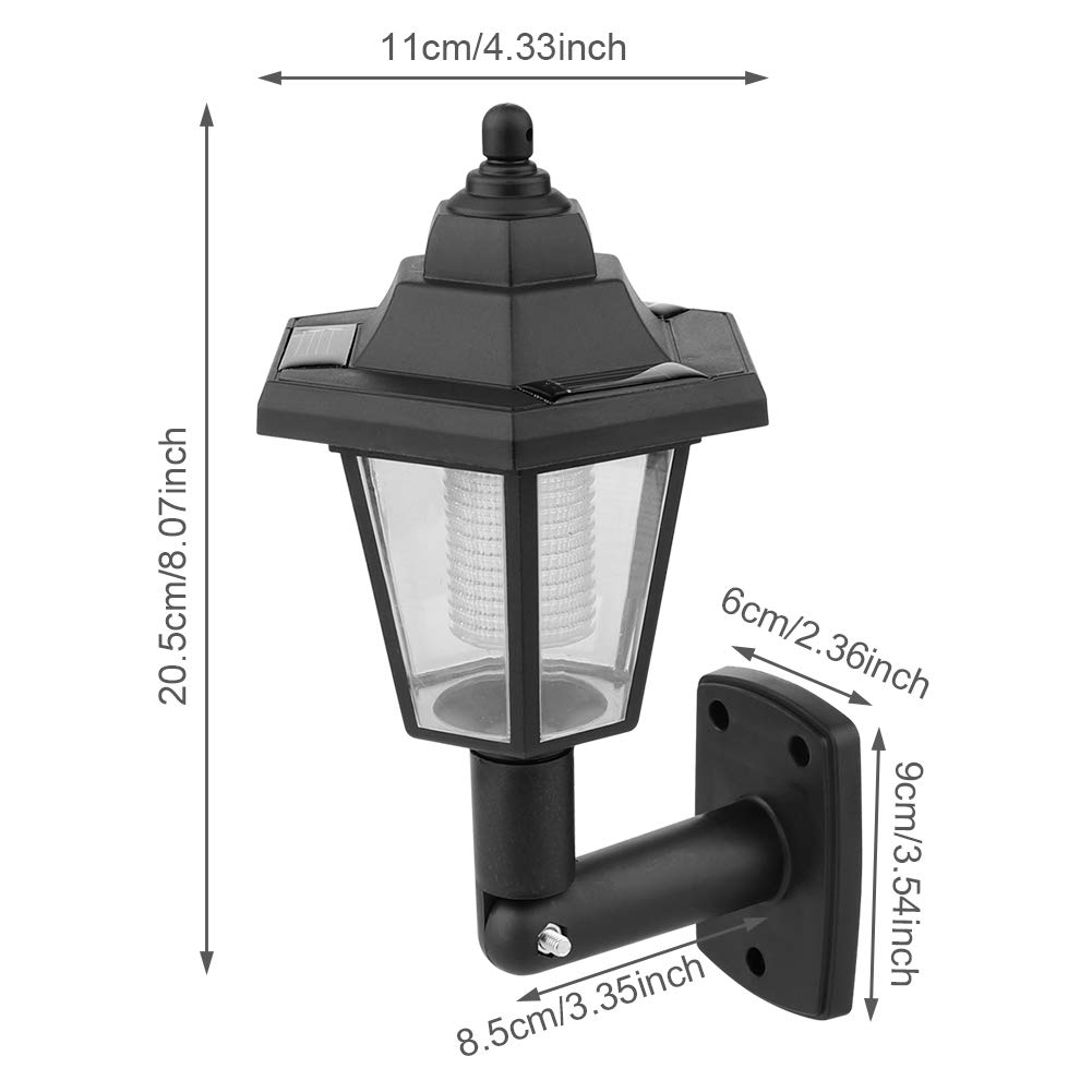 Lanterne Murale Solaire 2 Pièces, Applique Murale LED étanche pour Jardin Extérieur à Induction Automatique, Lanterne Murale Solaire avec Capteur de Lumière, Lampe de Porche Hexagonale(Noir)