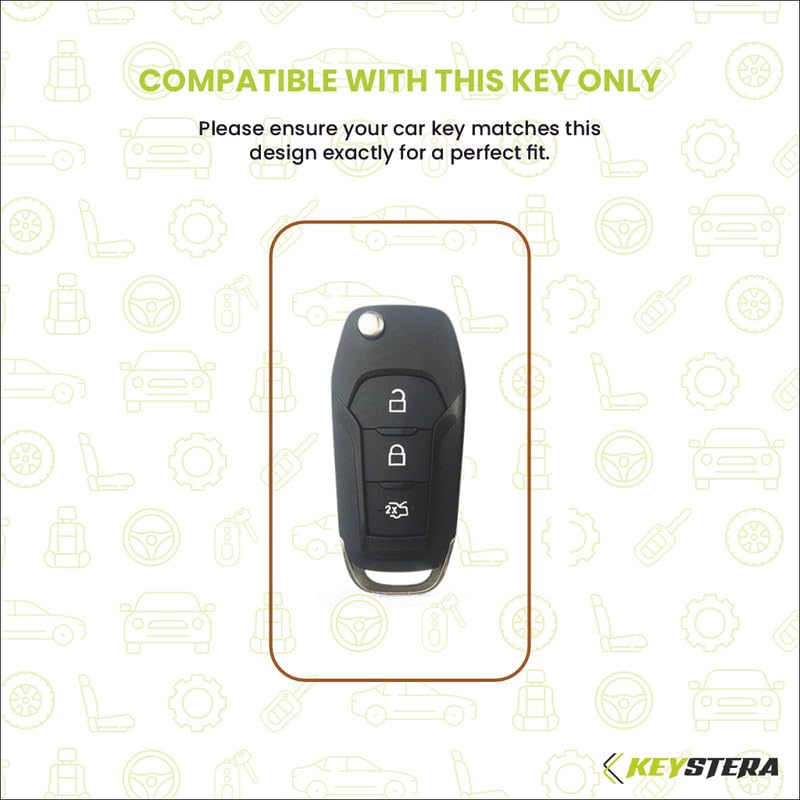 Image of Metal Leather Brown Key Cover Compatible for Ford - Figo, Aspire, Endeavour (3 Button Flip Key)