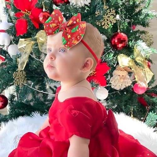 YanJie Christmas Bows for Baby Girls Christmas Tree Candy Cane Headbands Gingerbread Toddler Newborn Bows Red Green White Christmas Hair Accessories3