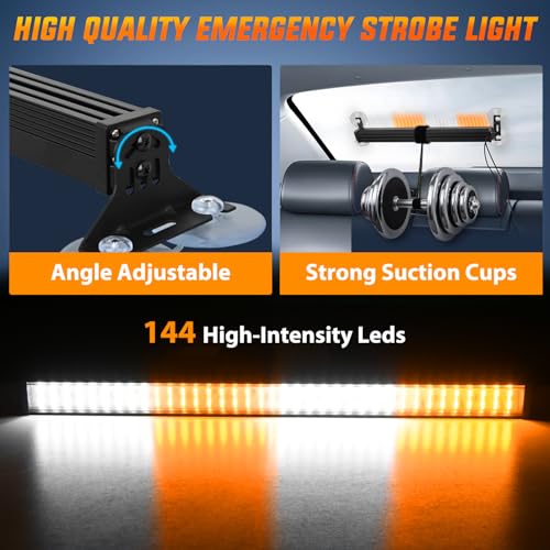 Image of Nilight 144 LED Strobe Traffic Advisor Light Bar Amber White w /Controller | 2 in 1 Automotive Emergency Warning Flashing Police Windshield Lights Bars for Cars Tow Plow Trucks Construction Vehicles