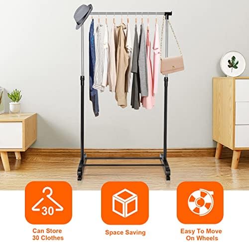 Youyijia Clothes Rail 88.5x43x90-170cm Adjustable Metal Clothes Hanging Rail with Wheels Rail Diameter 32mm Garment Rack with Shoe Rack for Bedroom Laundry Room Black