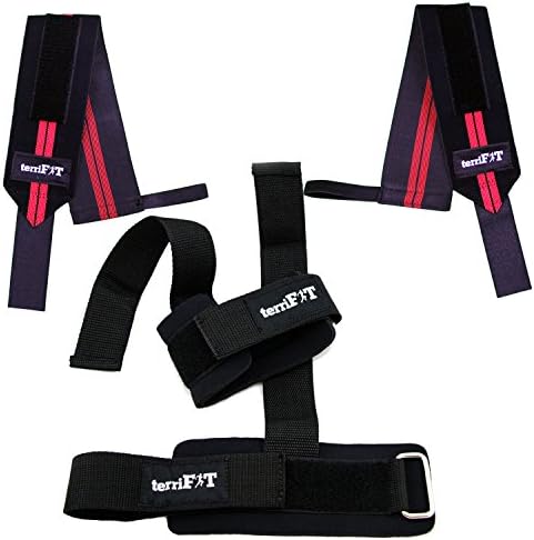terriFIT Deadlifting Straps + 18” Wrist Wraps Bundle Padded Straps for Best Comfort | for Weightlifting, Bodybuilding, Powerlifting, Crossfit, MMA | Lifting | for Men and Women