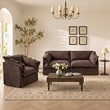 Orcalic French Farmhouse 2-Piece Living Room Furniture Set, 2-Seater Sofa with Accent Chair...