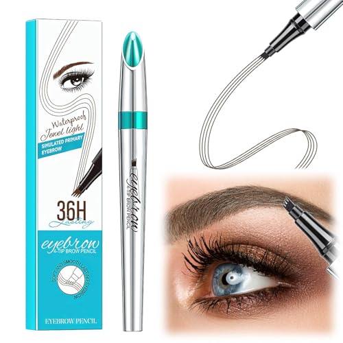 Lápiz de Cejas Microblading Impermeable con 4 Puntas, Perfilador Waterproof de Larga Duración, Fácil de Aplicar y Eliminar - Maquillaje Natural (Marrón Claro)