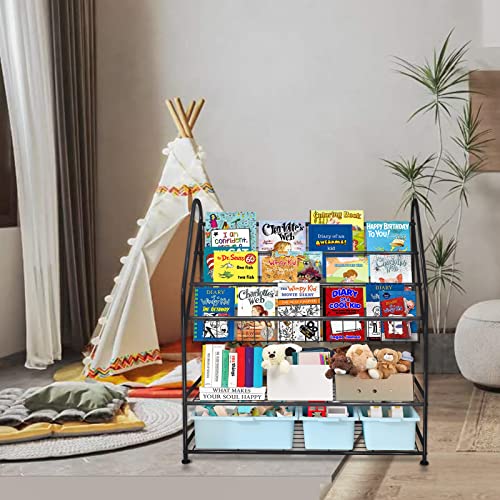 Aboxoo Metal Kids Black Bookshelf Largefreestanding For Children Room 32 In Toy Organizer Large Stable Bookcase Bookstore Library Book Unit Storage Kids Bed Living Room #TOP6