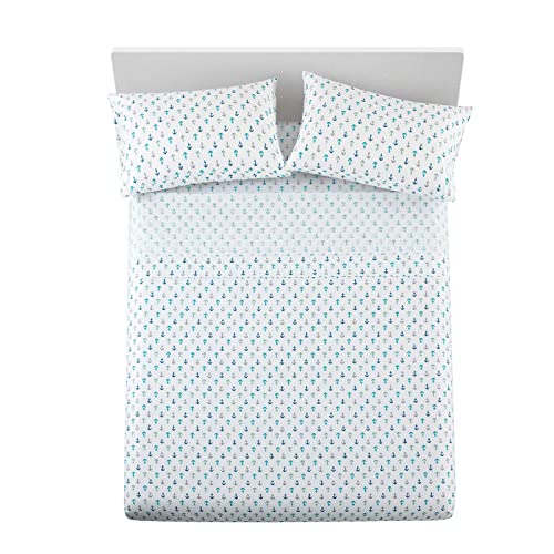 Vonty Kids Full Sheet Set Boat Anchor Brushed Microfiber Bed Sheet For Boys & Girls, Ultra Soft & Easy To Wash (1 Fitted Sheet + 1 Flat Sheet + 2 Pillowcase) #TOP4