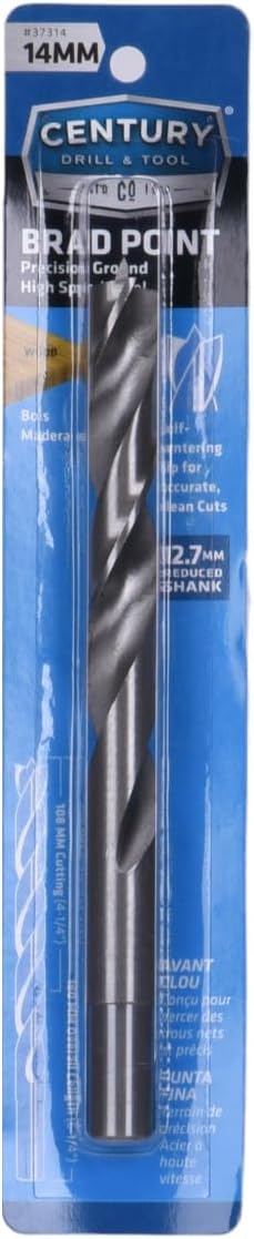 Century Drill & Tool 37314 Brad Point Wood Bit, 14mm, Chrome-Vanadium