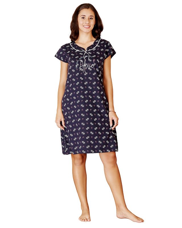 bodycare Women’s Nightdress | Multicolor Cotton Nighty | Knee-Length, Short Sleeves, Relaxed Fit, with Pockets | Combed Cotton Fabric-picture-25