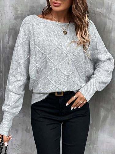 Floerns Women's Boat Neck Dolman Long Sleeve Loose Fit Sweater Pullover Top4