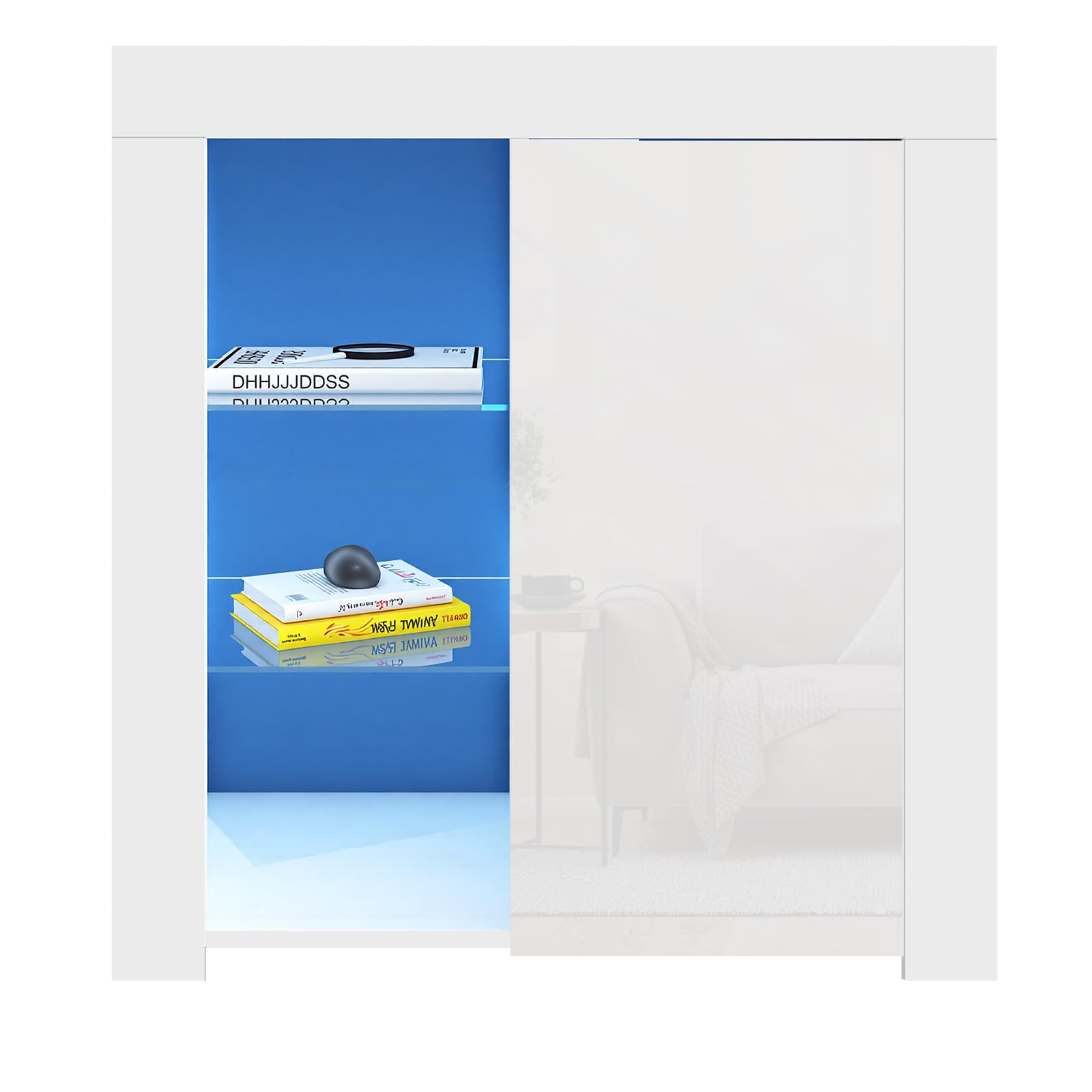 Panana Sideboard Modern Cabinet Matt Body and High Gloss Doors Sideboard 16colors LED Lighted LxWxH 29.53x15.78x32.68inch (White)
