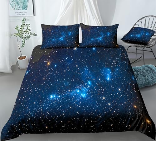 REALIN Starry Sky Themed Bedding Cosmic Night Sky Pattern Duvet Cover Set Girl Boy Kids Bed Sets 3/4PCS Quilt Covers/Sheets/Pillow Shams,Twin/Full/Queen/King (A,Full-200x229cm-4PCS)