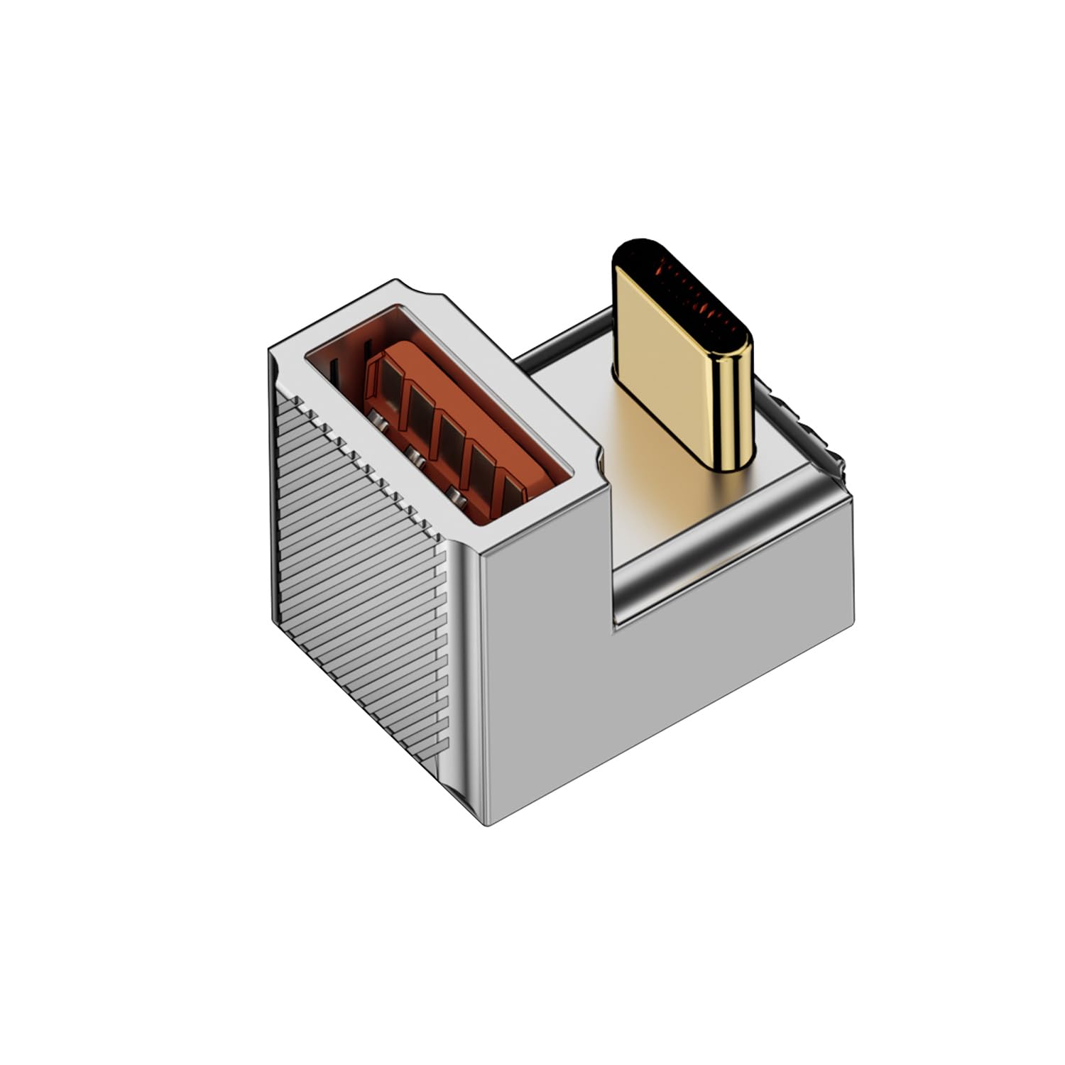 QIANRENON PD 120W U Shape Angle USB C to USB 3.1 OTG Adapter 10Gbps Type C Male to USB3.1 Female 180 Degree Quick Charging Data Connector,Zn Alloy/LED