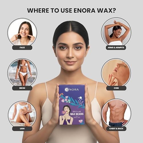 Image of ENORA Brazilian Stripless Wax Beans for Women (50g) | With Wooden Spatula | Natural | For Face, Chin, Hairline, Bikini Area & Full Body Hair Removal (50 Gram, Activated Charcoal)