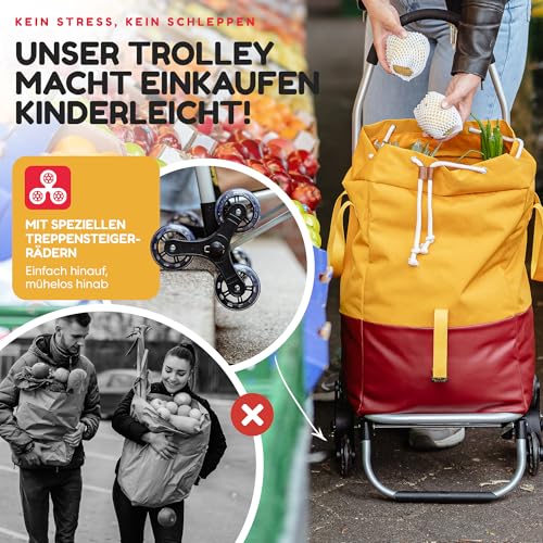 TrayTrol Einkaufstrolley klappbar mit Treppenläufer - Einkaufen ohne Schleppen - Einkaufswagen, Einkaufsroller, Trolley Shopper, Einkaufstasche Rollen, Hackenporsche, Shopping Trolley Bag (gelb/rot) – Bild 3