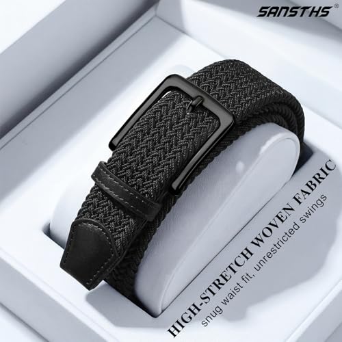 Image of SANSTHS Elastic Woven Golf Belt for Men, 1.3 inch Casual Stretch Braided Web Belt with Pin Buckle for Golf Jeans Casual Pants